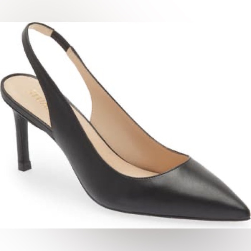 Stuart Weitzman Linsi Pointed Toe Slingback Kid Leather Black Pumps Heels US 4 - Picture 1 of 7